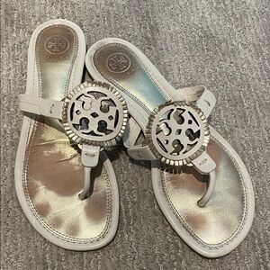 Tory Burch White Miller Logo Thong Sandals with Metallic Insole